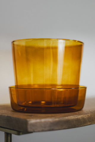Amber Glass Pot with Saucer
